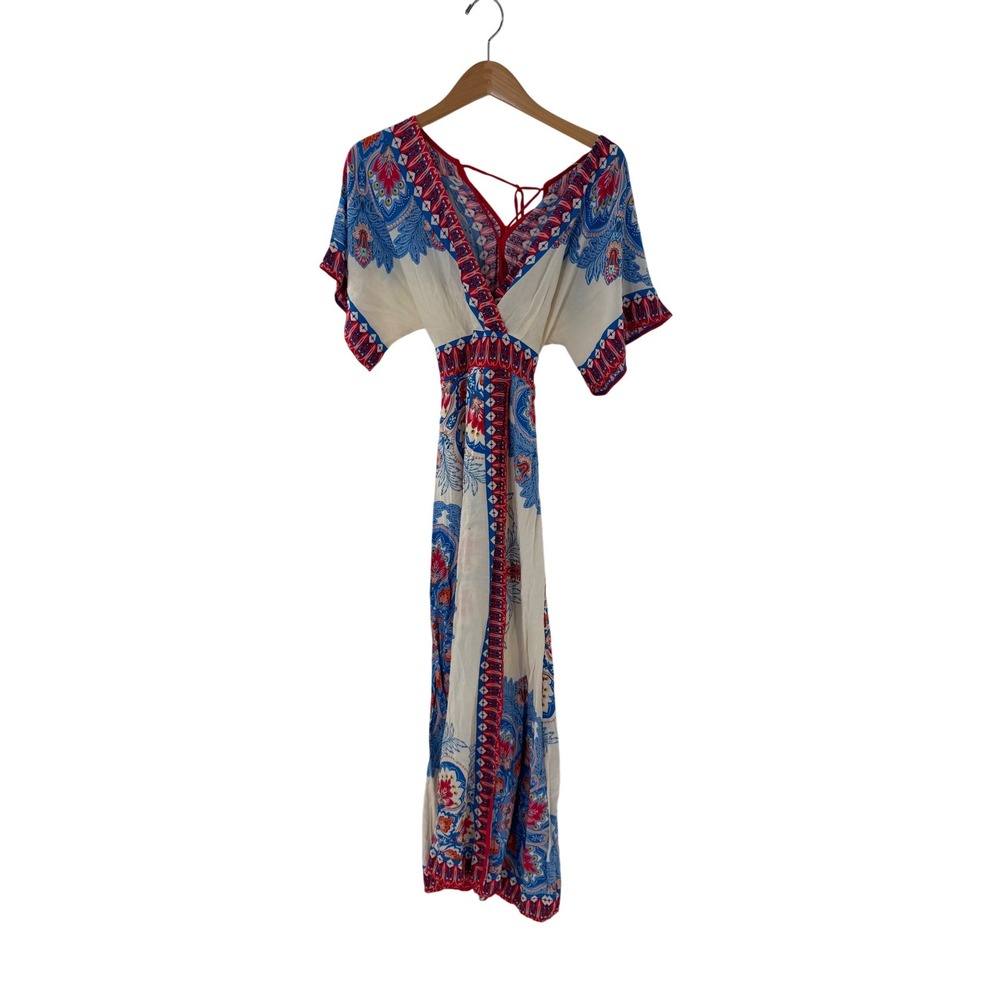 Flying Tomato Womens Red Blue Paisley Boho Maxi Dress ID16978 Small